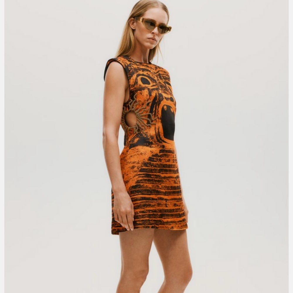 H&M STUDIO COLLECTION SS23 Orange and Black Graphic Mini Dress